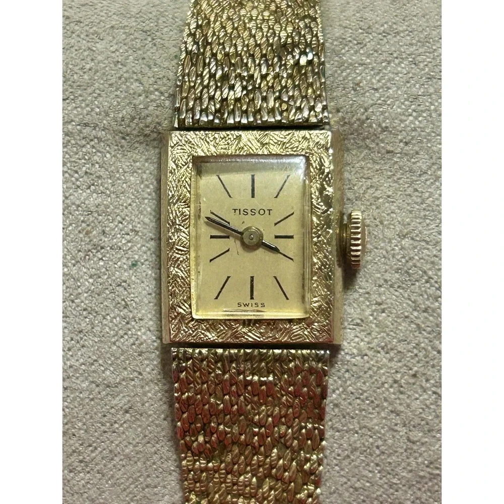 Vintage Tissot 10Kt RGP Bezel Tank Style TH-1282 1330829 READ